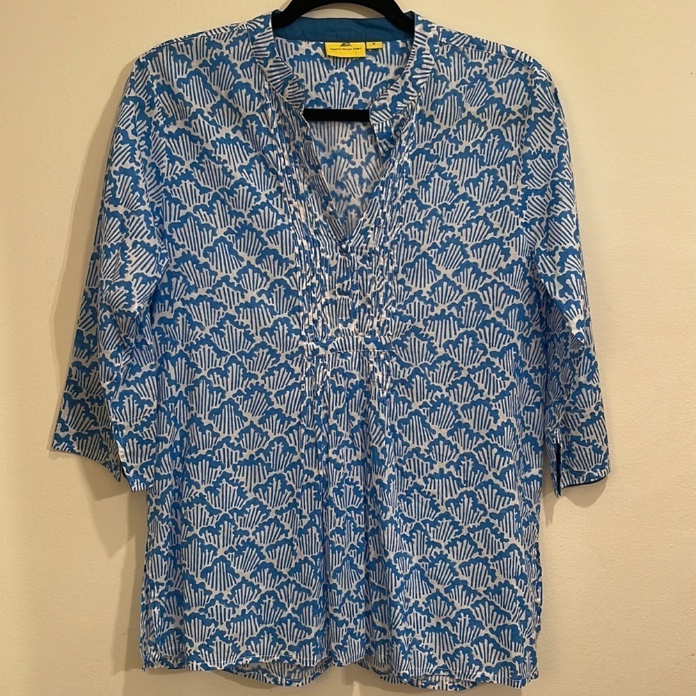 Roller Rabbit Blue White Printed 100% cotton Tunic Top